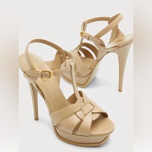 Yves Saint Laurent Tribute Platform Sandals Beige Strappy